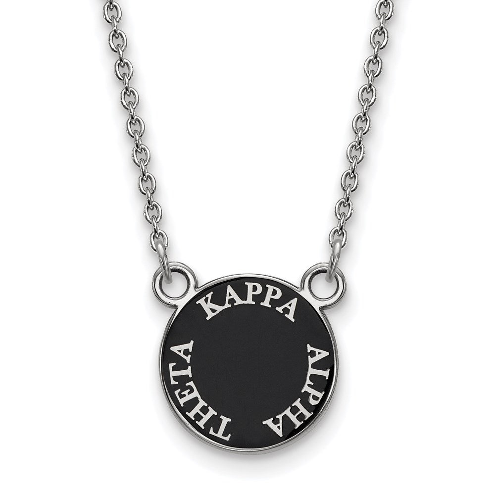 Sterling Silver Rhodium Plated Logoart Kappa Alpha Theta Sorority Text Small Color Enamel Pendant 18 Inch Necklace