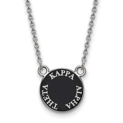 Sterling Silver Rhodium Plated Logoart Kappa Alpha Theta Sorority Text Small Color Enamel Pendant 18 Inch Necklace