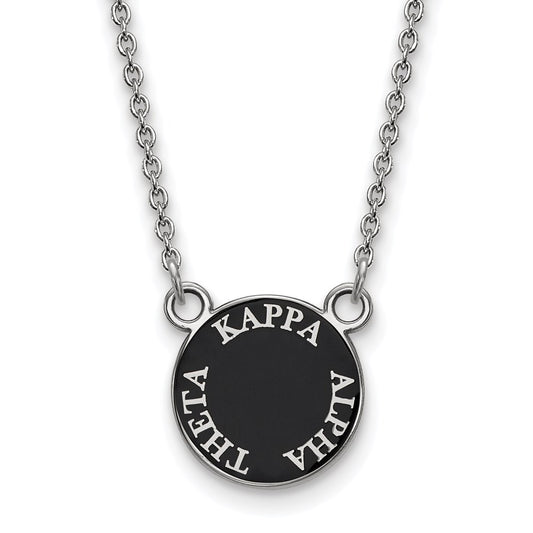 Sterling Silver Rhodium Plated Logoart Kappa Alpha Theta Sorority Text Small Color Enamel Pendant 18 Inch Necklace