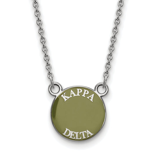 Sterling Silver Rhodium Plated Logoart Kappa Delta Sorority Text Small Color Enamel Pendant 18 Inch Necklace