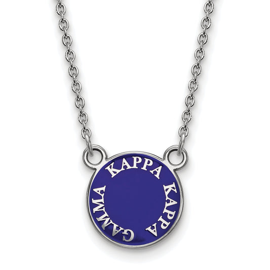 Sterling Silver Rhodium Plated Logoart Kappa Gamma Sorority Text Small Color Enamel Pendant 18 Inch Necklace