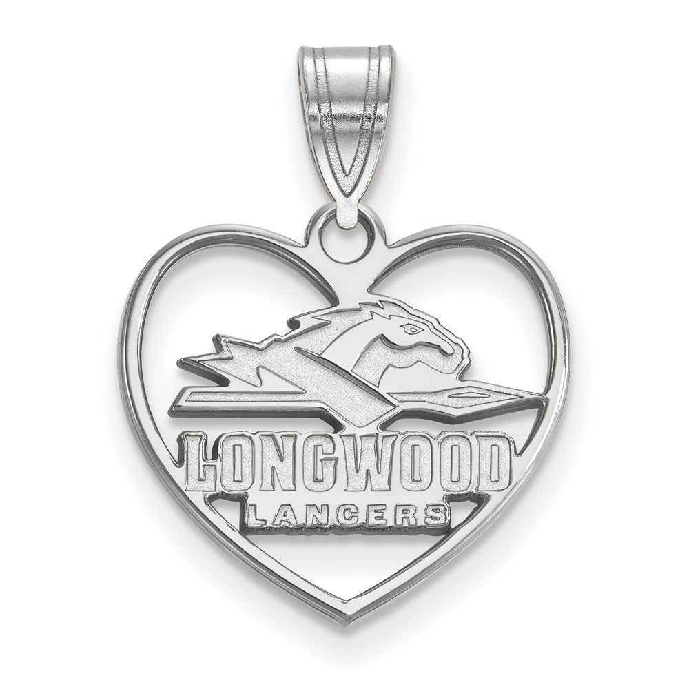 Sterling Silver Rhodium Plated Logoart Longwood University Lancers Heart Pendant