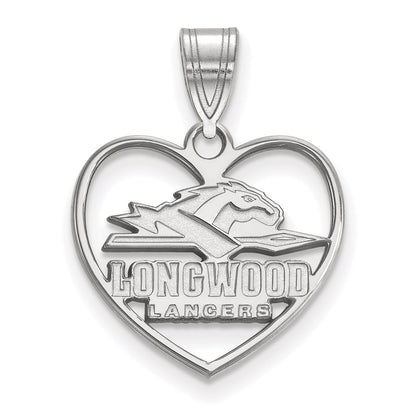 Sterling Silver Rhodium Plated Logoart Longwood University Lancers Heart Pendant