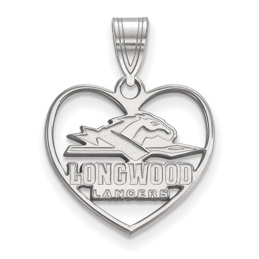 Sterling Silver Rhodium Plated Logoart Longwood University Lancers Heart Pendant