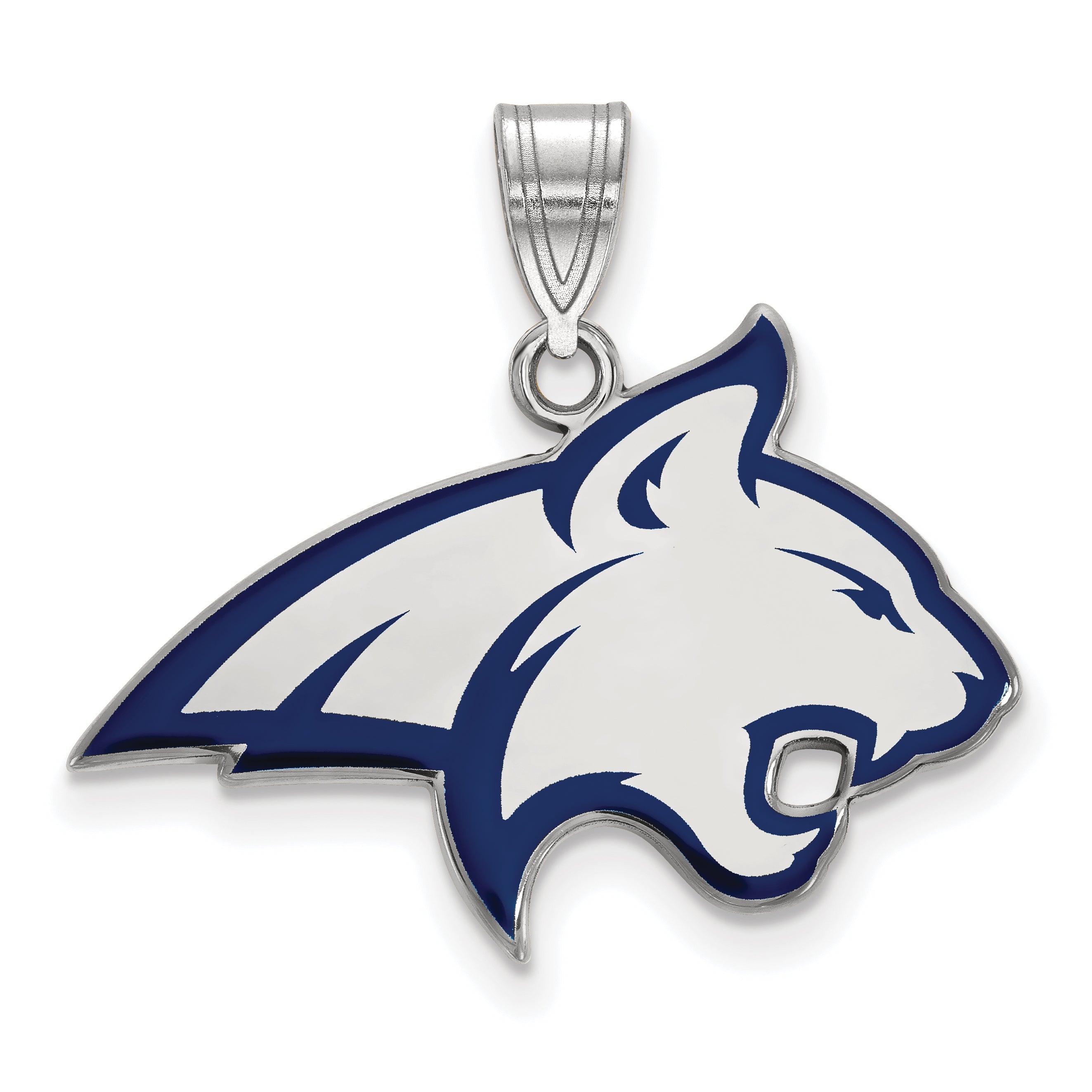 Sterling Silver Rhodium Plated Logoart Montana State University Bobcat Large Enameled Pendant