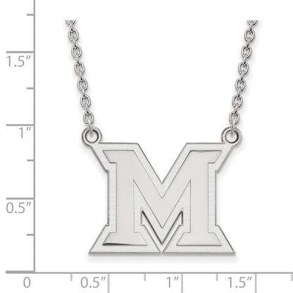 Sterling Silver Rhodium Plated Logoart Miami University Ohio Letter M Large Pendant 18 Inch Necklace