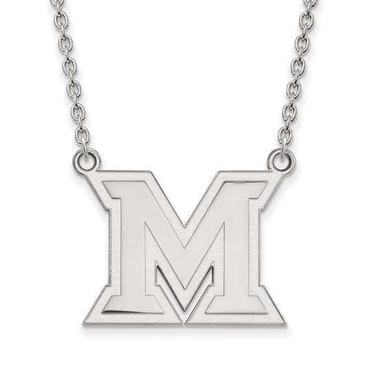 10K White Gold Logoart Miami University Ohio Letter M Large Pendant 18 Inch Necklace