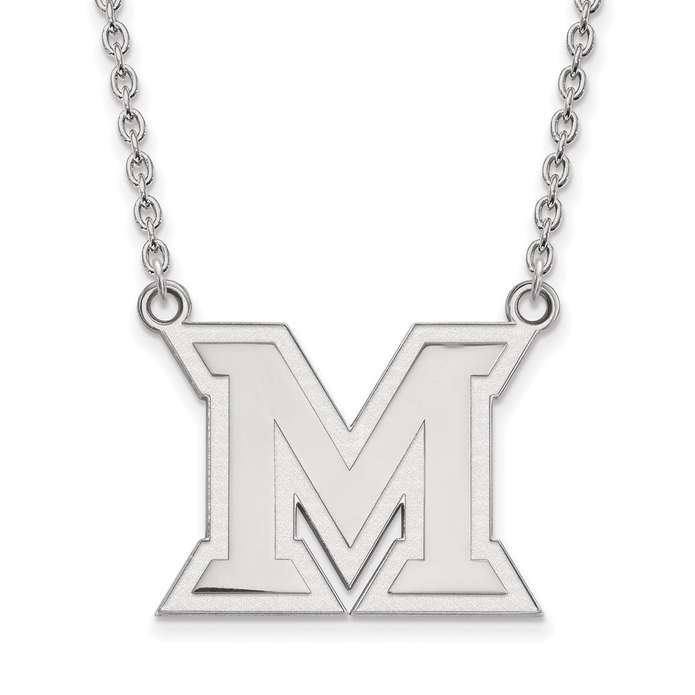 14K White Gold Logoart Miami University Ohio Letter M Large Pendant 18 Inch Necklace