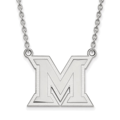 14K White Gold Logoart Miami University Ohio Letter M Large Pendant 18 Inch Necklace