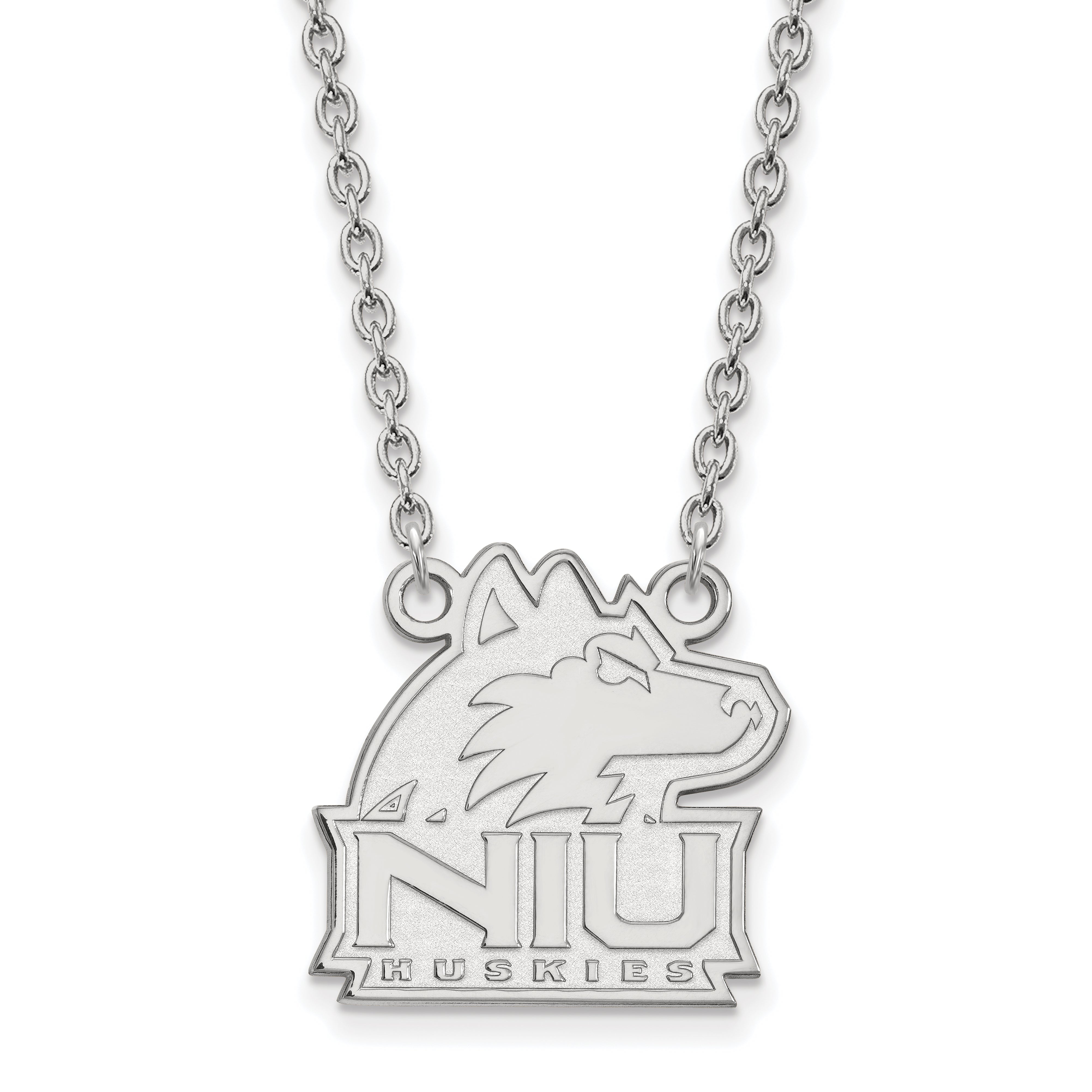 Sterling Silver Rhodium Plated Logoart Northern Illinois University N I U Huskies Medium Pendant 18 Inch Necklace