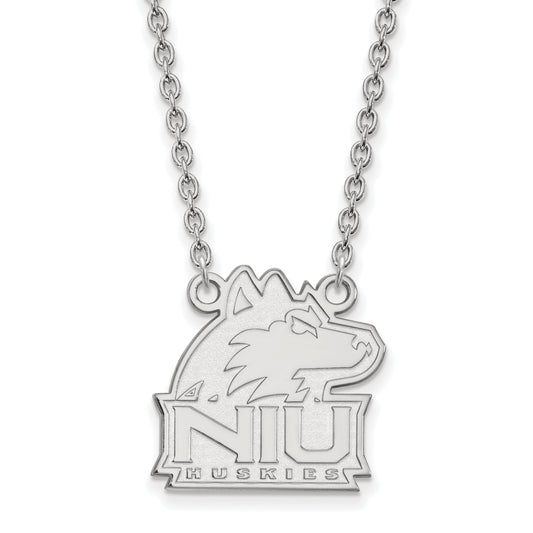 Sterling Silver Rhodium Plated Logoart Northern Illinois University N I U Huskies Medium Pendant 18 Inch Necklace