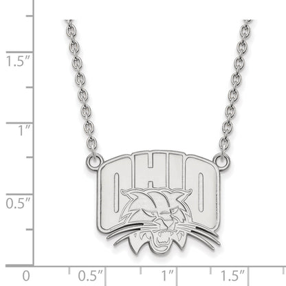 Sterling Silver Rhodium Plated Logoart Ohio University Large Pendant 18 Inch Necklace