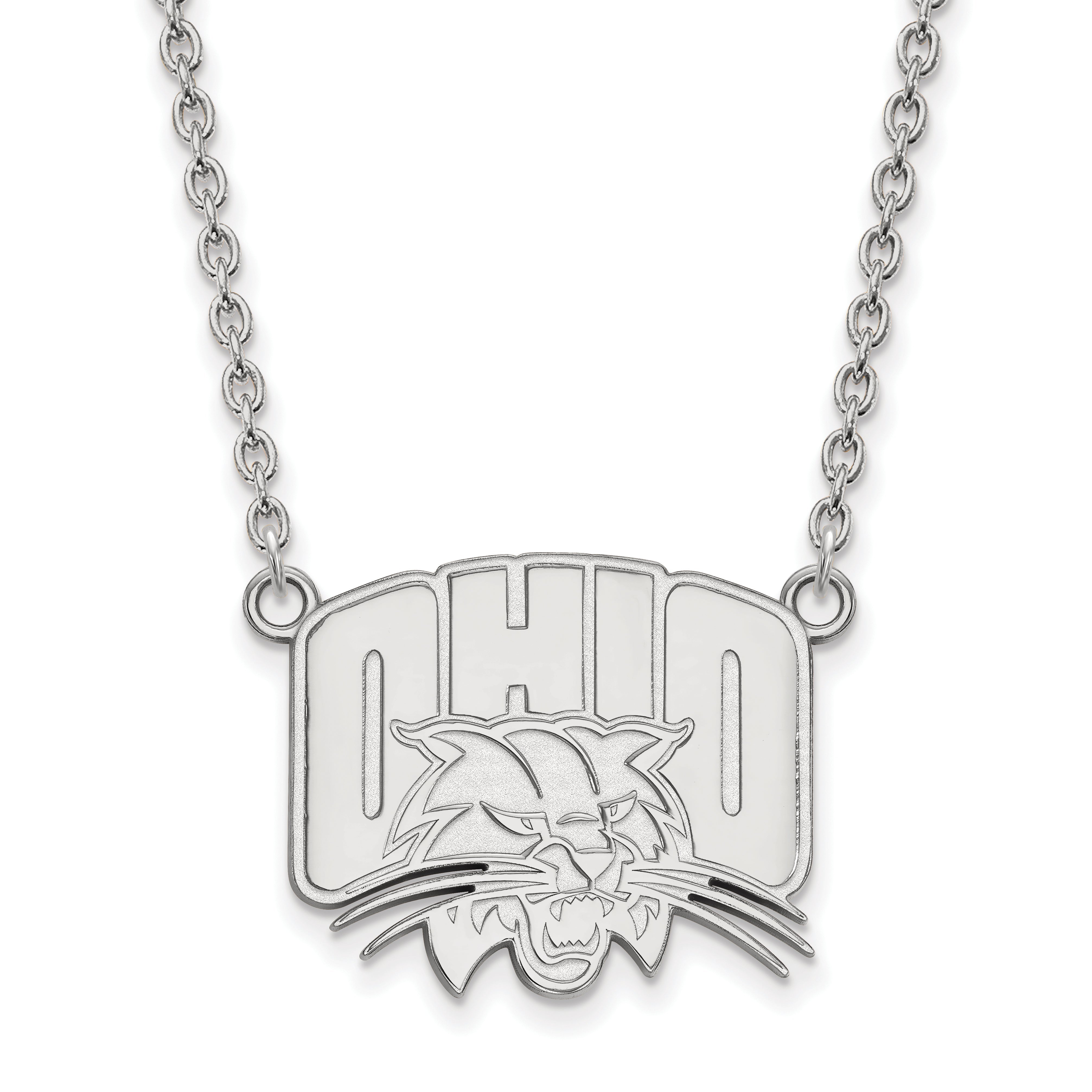 Sterling Silver Rhodium Plated Logoart Ohio University Large Pendant 18 Inch Necklace