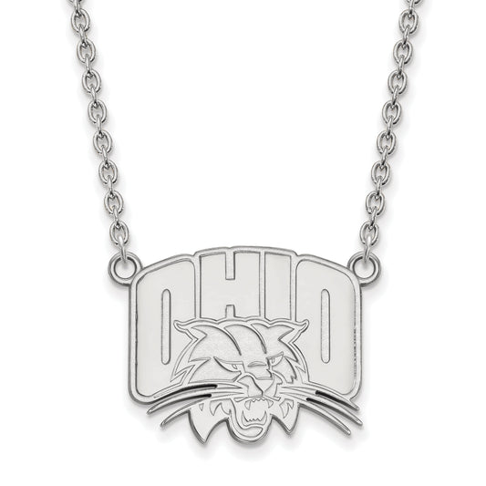 Sterling Silver Rhodium Plated Logoart Ohio University Large Pendant 18 Inch Necklace