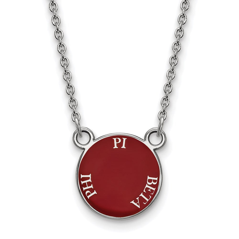 Sterling Silver Rhodium Plated Logoart Pi Beta Phi Sorority Text Small Color Enamel Pendant 18 Inch Necklace