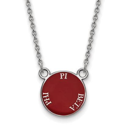 Sterling Silver Rhodium Plated Logoart Pi Beta Phi Sorority Text Small Color Enamel Pendant 18 Inch Necklace