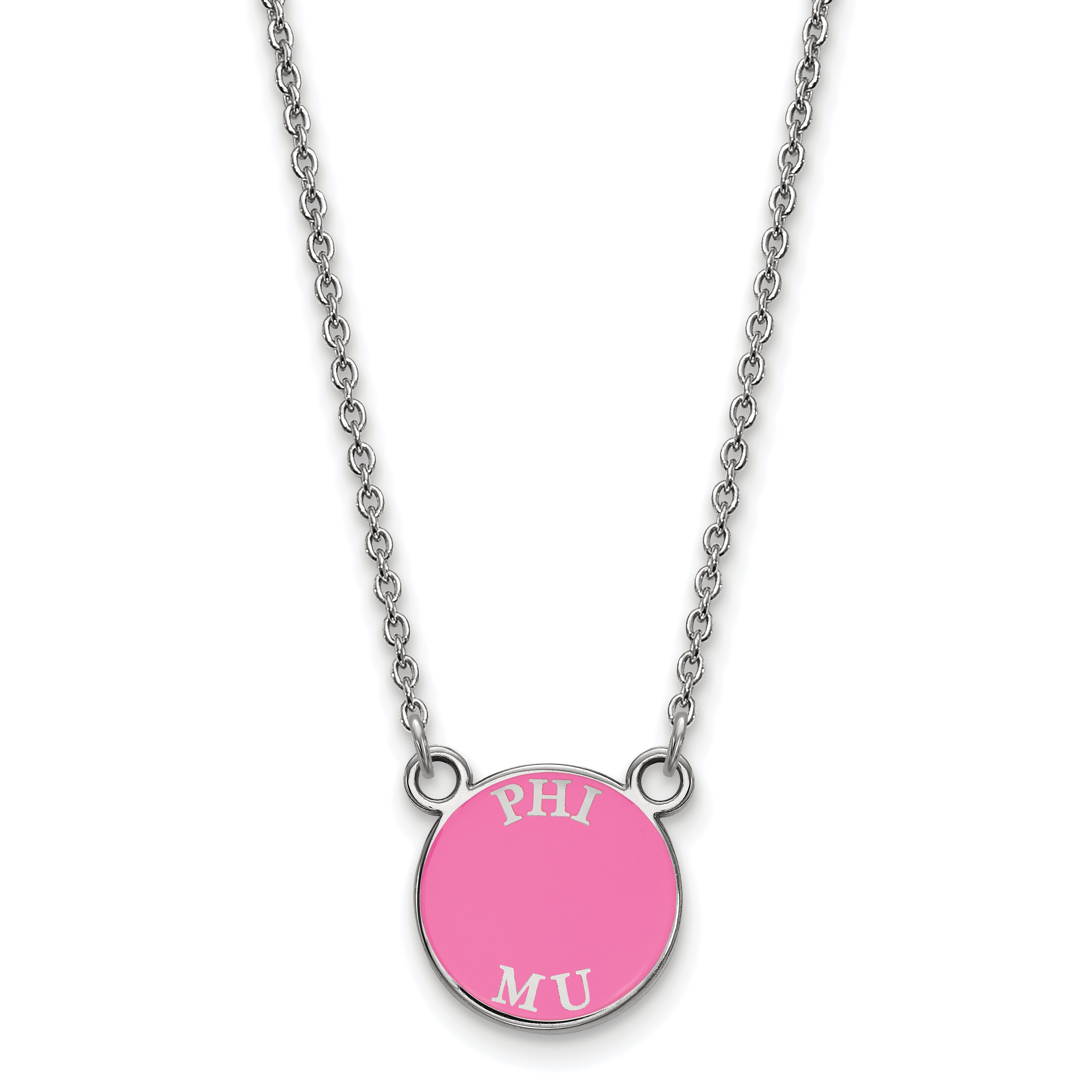 Sterling Silver Rhodium Plated Logoart Phi Mu Extra Sorority Text Small Color Enamel Pendant 18 Inch Necklace