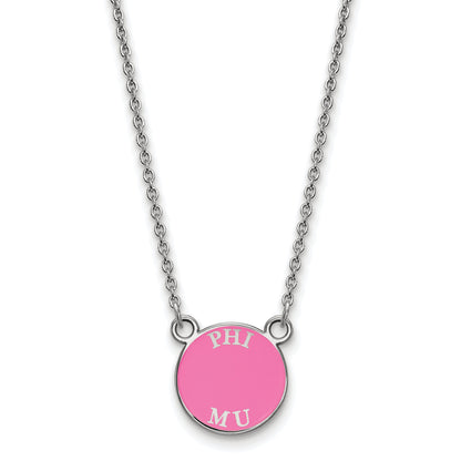 Sterling Silver Rhodium Plated Logoart Phi Mu Extra Sorority Text Small Color Enamel Pendant 18 Inch Necklace