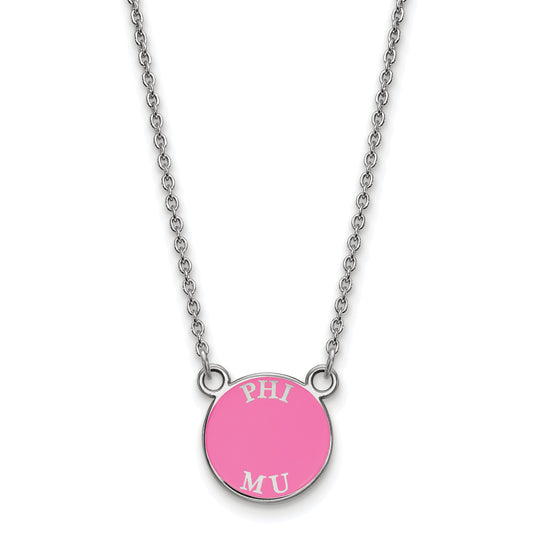Sterling Silver Rhodium Plated Logoart Phi Mu Extra Sorority Text Small Color Enamel Pendant 18 Inch Necklace