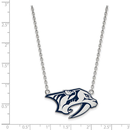 Sterling Silver Rhodium Plated Nhl Logoart Nashville Predators Large Enameled Pendant 18 Inch Necklace
