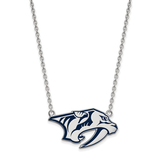 Sterling Silver Rhodium Plated Nhl Logoart Nashville Predators Large Enameled Pendant 18 Inch Necklace