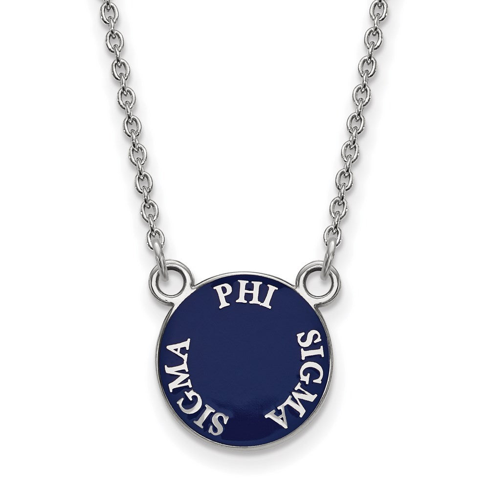 Sterling Silver Rhodium Plated Logoart Phi Sigma Sorority Text Small Color Enamel Pendant 18 Inch Necklace