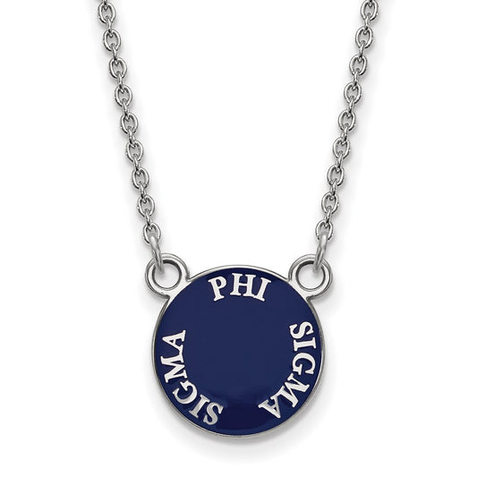 Sterling Silver Rhodium Plated Logoart Phi Sigma Sorority Text Small Color Enamel Pendant 18 Inch Necklace