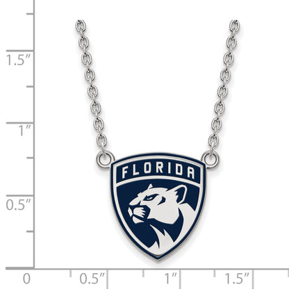 Sterling Silver Rhodium Plated Nhl Logoart Florida Panthers Large Enameled Pendant 18 Inch Necklace