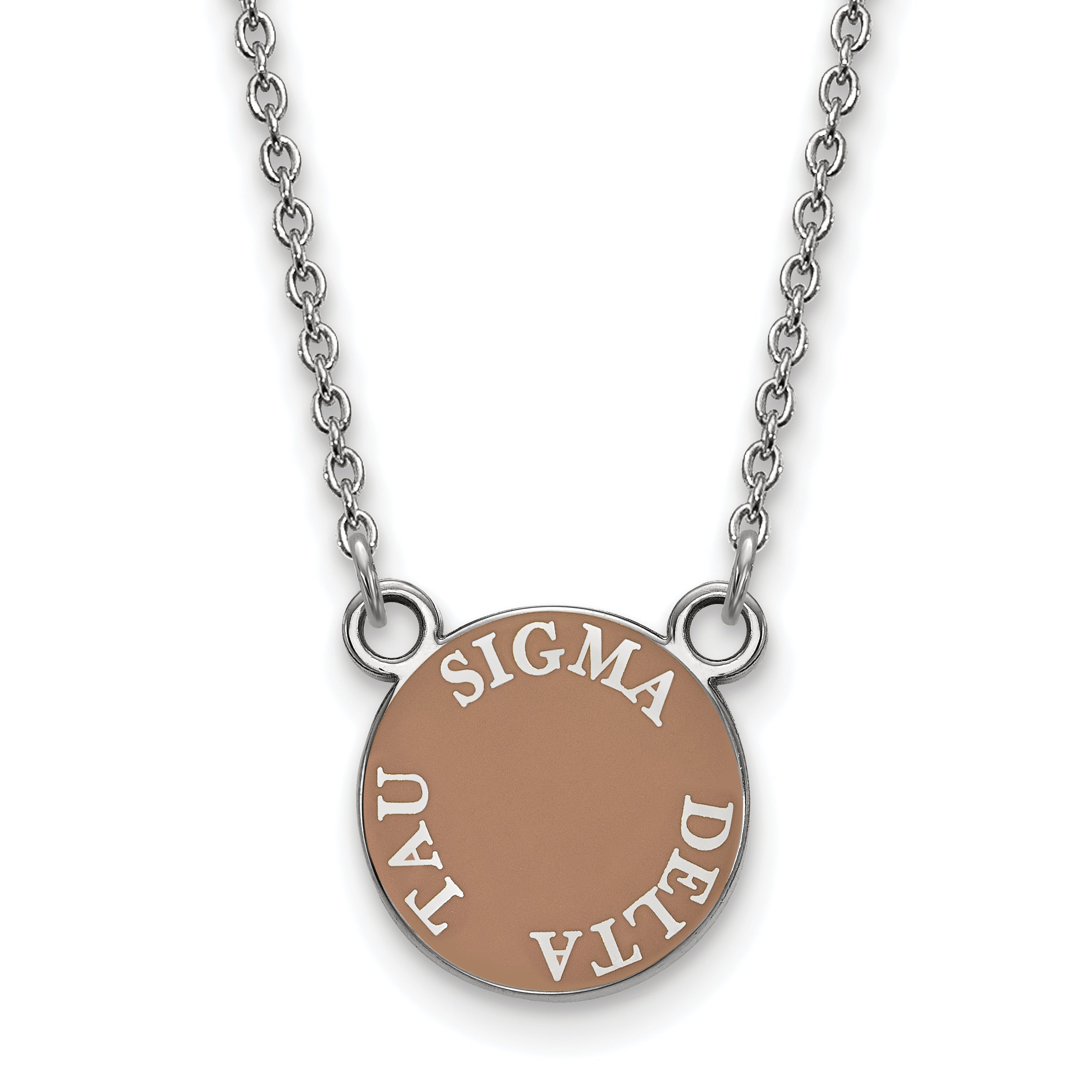 Sterling Silver Rhodium Plated Logoart Sigma Delta Tau Sorority Text Small Color Enamel Pendant 18 Inch Necklace