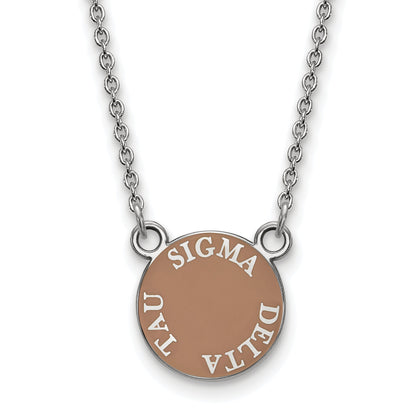 Sterling Silver Rhodium Plated Logoart Sigma Delta Tau Sorority Text Small Color Enamel Pendant 18 Inch Necklace