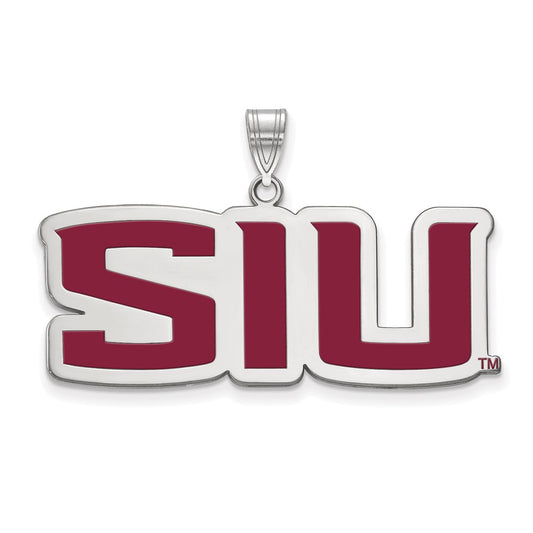 Sterling Silver Rhodium Plated Logoart Southern Illinois University S I U Large Enameled Pendant