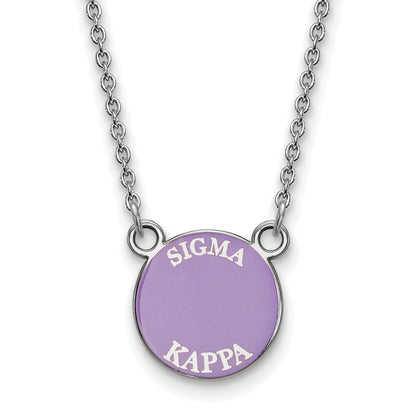 Sterling Silver Rhodium Plated Logoart Sigma Kappa Sorority Text Small Color Enamel Pendant 18 Inch Necklace