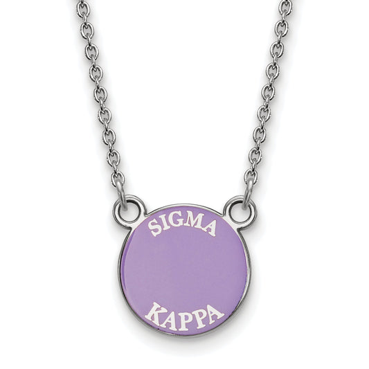 Sterling Silver Rhodium Plated Logoart Sigma Kappa Sorority Text Small Color Enamel Pendant 18 Inch Necklace