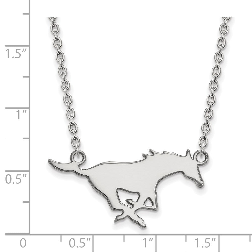 Sterling Silver Rhodium Plated Logoart Southern Methodist University Mustang Large Pendant 18 Inch Necklace
