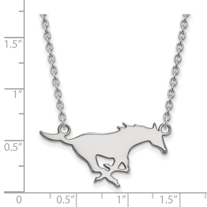 10K White Gold Logoart Southern Methodist University Mustang Large Pendant 18 Inch Necklace