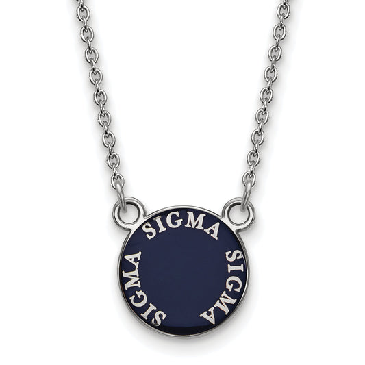 Sterling Silver Rhodium Plated Logoart Sigma Sorority Text Small Color Enamel Pendant 18 Inch Necklace