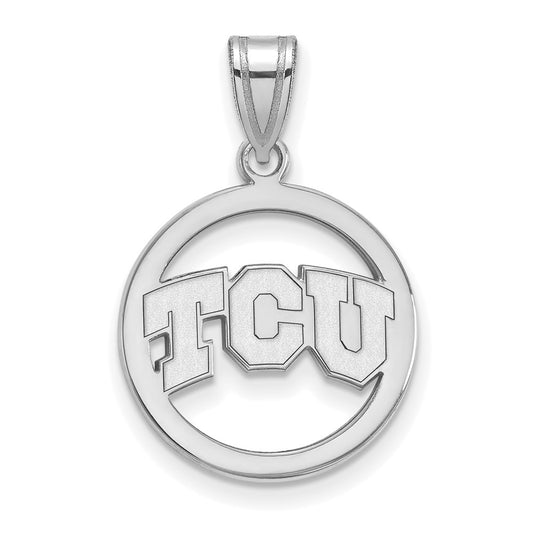 Sterling Silver Rhodium Plated Logoart Texas Christian University T C U Med Circle Pendant