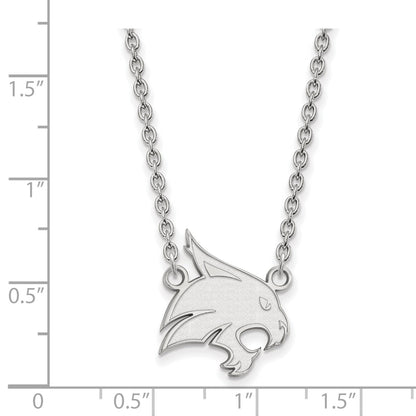 Sterling Silver Rhodium Plated Logoart Texas State University Bobcat Large Pendant 18 Inch Necklace