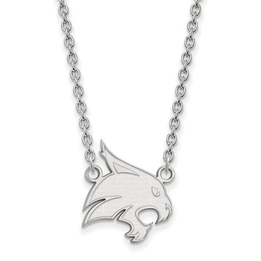 Sterling Silver Rhodium Plated Logoart Texas State University Bobcat Large Pendant 18 Inch Necklace