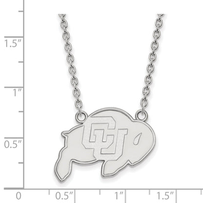 Sterling Silver Rhodium Plated Logoart University Of Colorado Buffalo Large Pendant 18 Inch Necklace