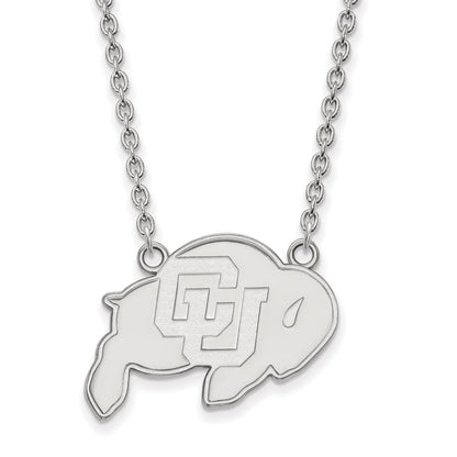 Sterling Silver Rhodium Plated Logoart University Of Colorado Buffalo Large Pendant 18 Inch Necklace