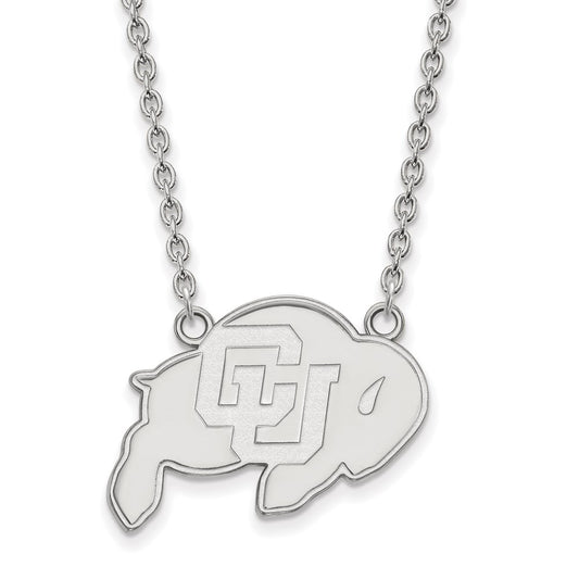 Sterling Silver Rhodium Plated Logoart University Of Colorado Buffalo Large Pendant 18 Inch Necklace