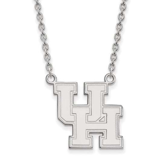 Sterling Silver Rhodium Plated Logoart University Of Houston U H Large Pendant 18 Inch Necklace