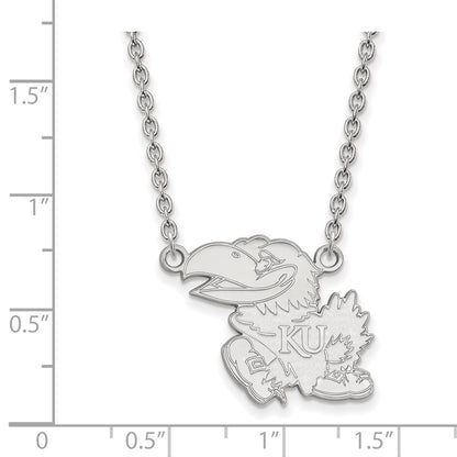 10K White Gold Logoart University Of Kansas Jayhawk Large Pendant 18 Inch Necklace