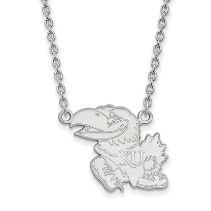 10K White Gold Logoart University Of Kansas Jayhawk Large Pendant 18 Inch Necklace