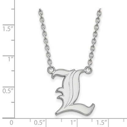 Sterling Silver Rhodium Plated Logoart University Of Louisville Letter L Large Pendant 18 Inch Necklace