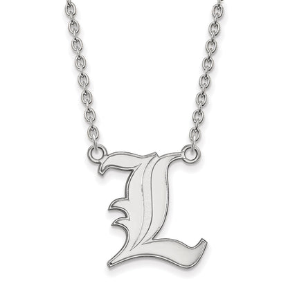 Sterling Silver Rhodium Plated Logoart University Of Louisville Letter L Large Pendant 18 Inch Necklace