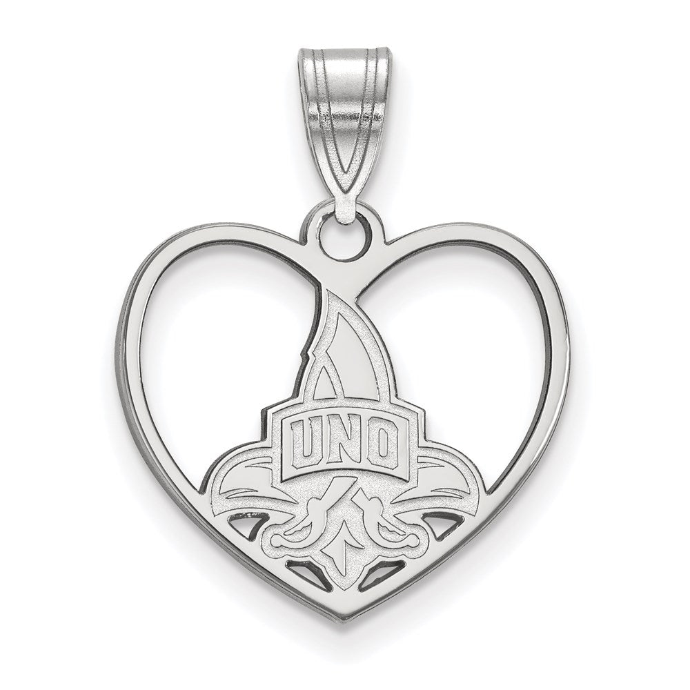 Sterling Silver Rhodium Plated Logoart University Of New Orleans U N O Heart Pendant