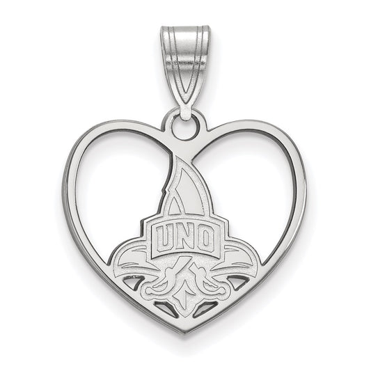 Sterling Silver Rhodium Plated Logoart University Of New Orleans U N O Heart Pendant