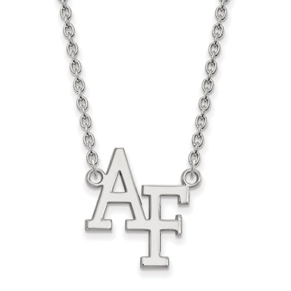 Sterling Silver Rhodium Plated Logoart United States Air Force Academy A F Large Pendant 18 Inch Necklace